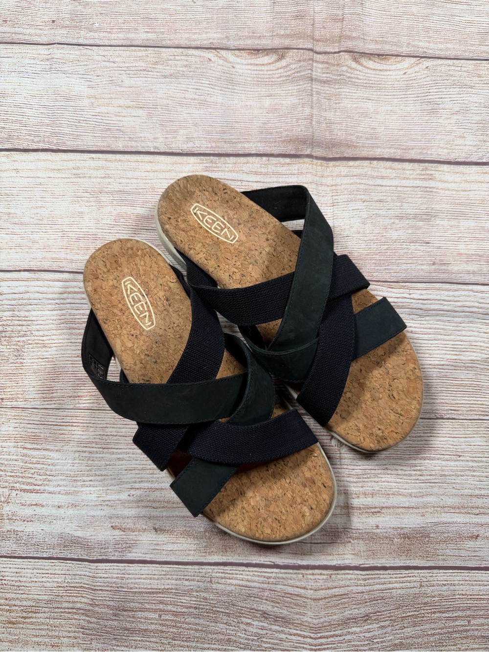 Keen Women’s‎ Elle Mixed Slide Black Cork-Top Crossband Slide Sandals